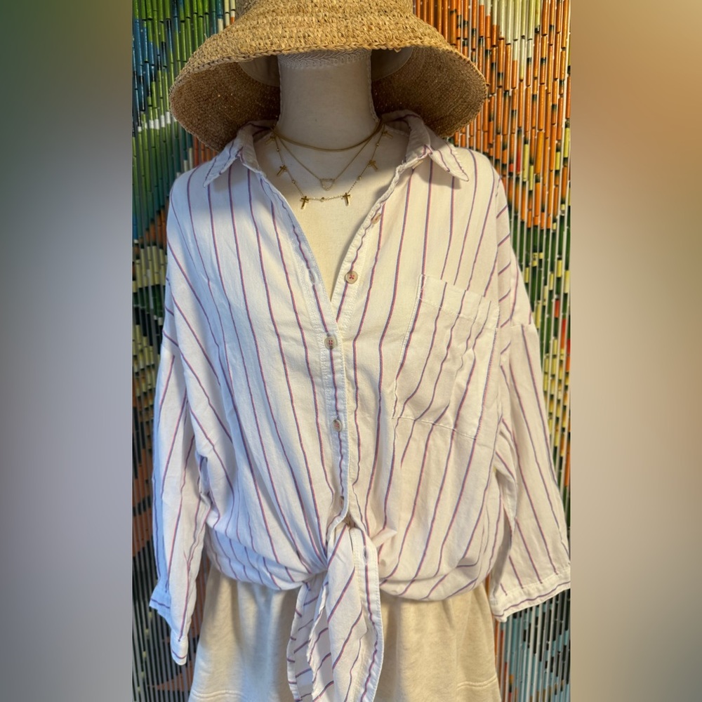 Pilcro White and Purple Striped Women’s Shirt